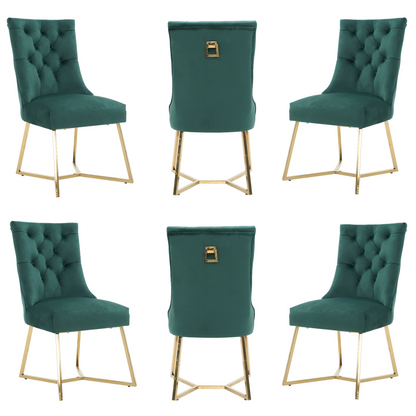Ambra Velvet Dining Chair – Tufted Luxury Accent with Gold Legs & Ring Pull PN Home