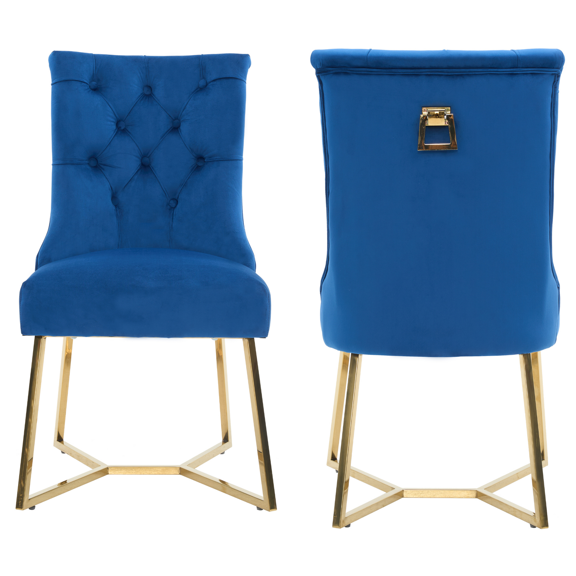 Ambra Velvet Dining Chair – Tufted Luxury Accent with Gold Legs & Ring Pull PN Home