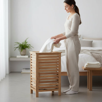 Arla Walnut Wood Laundry Hamper with Lining House, Home & Garden