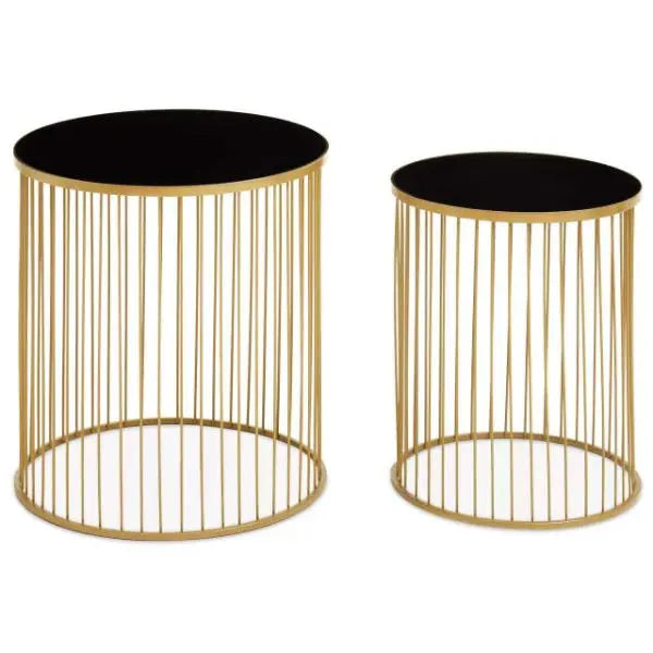 Avento Set Of Two Black And Gold Side Tables D40cm x H45cm AK Kin Garden Supplies