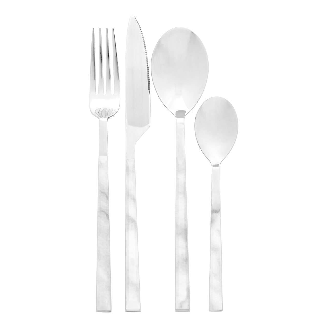 Avie 16 Piece White Faux Marble Cutlery Set House, Home & Garden