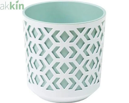 Aztec Decorative Plant Pot 19.5cm - Mint & White AK Kin Garden Supplies
