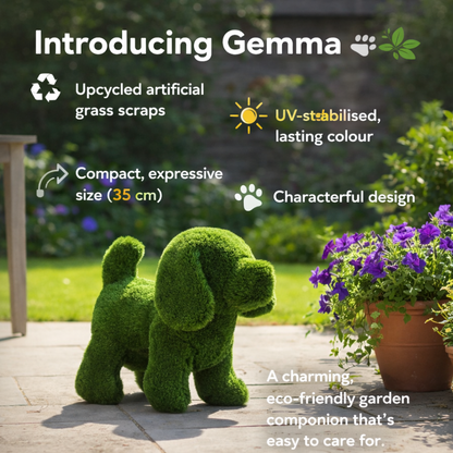 Gemma The Grass Dog Garden Ornament Made From Recycled Artificial Grass For Patio And Lawn 35cm UV Stabilised
