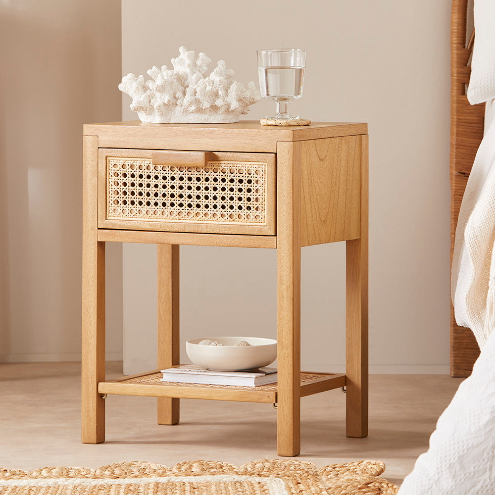 Bali Rattan Bedside Table with 1 Drawer Fishe and Lilly