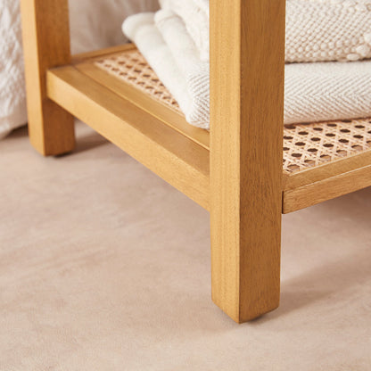 Bali Rattan Bench with Storage Shelf Fishe and Lilly