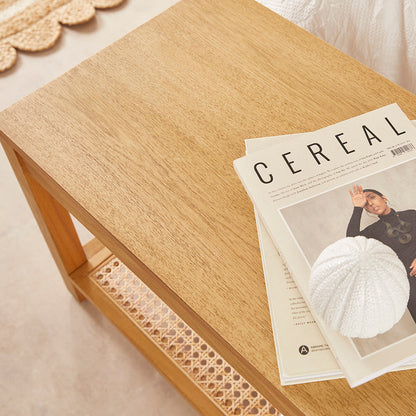 Bali Rattan Bench with Storage Shelf Fishe and Lilly