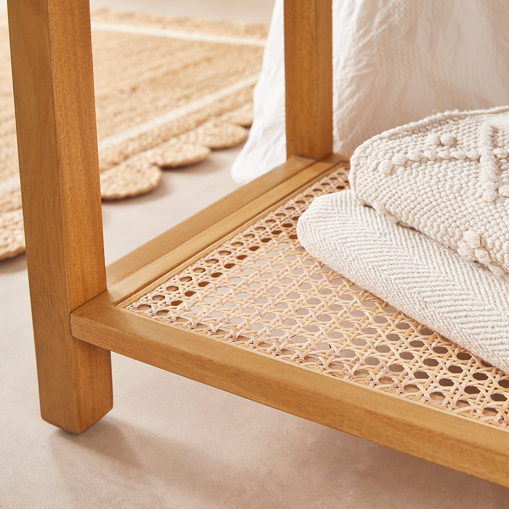 Bali Rattan Bench with Storage Shelf Fishe and Lilly