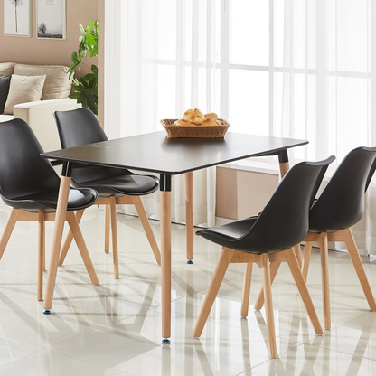 Black Halo Dining Table & Set of 4 Jamie Lorenzo Tulip chairs with Padded Seat PN Home