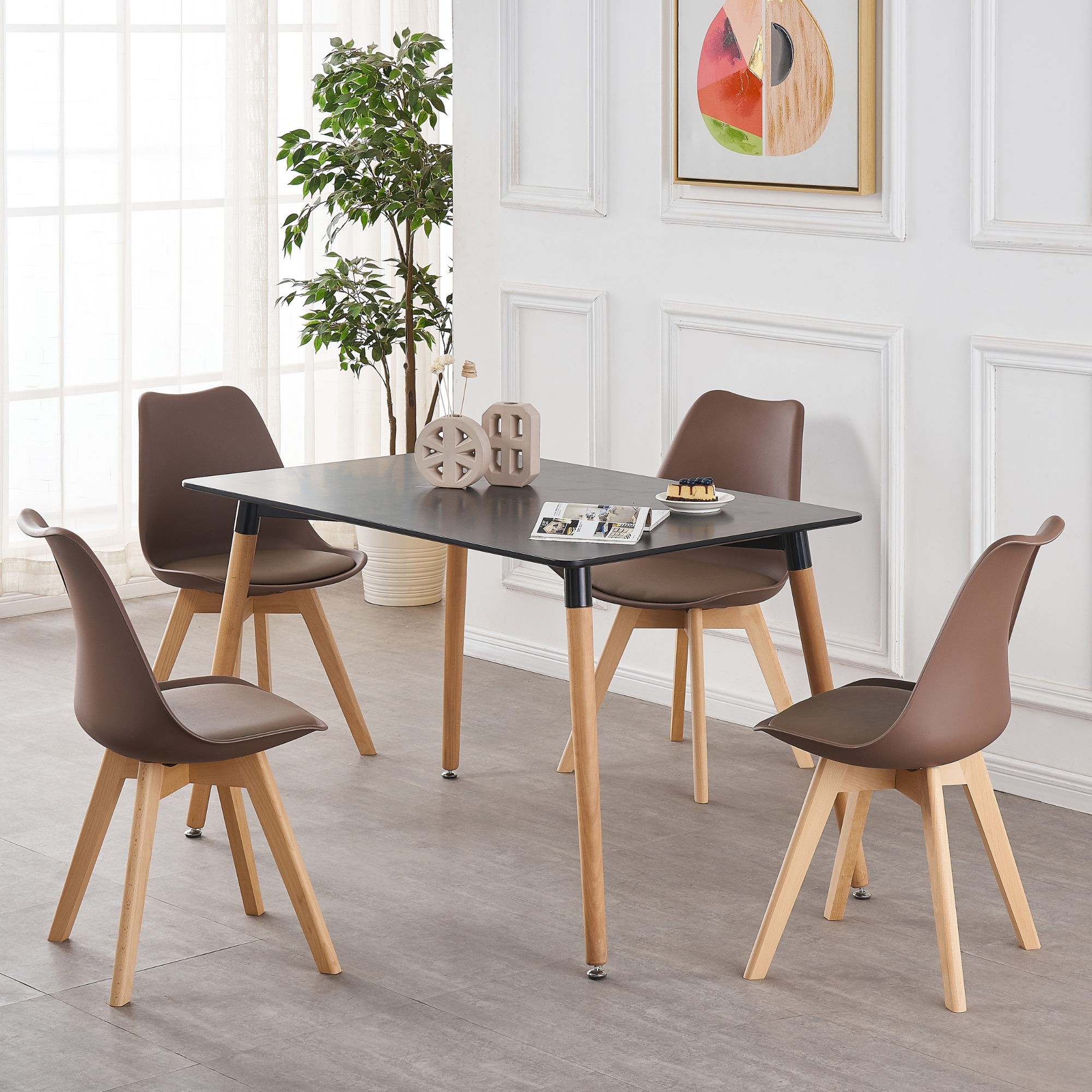 Black Halo Dining Table & Set of 4 Jamie Lorenzo Tulip chairs with Padded Seat PN Home