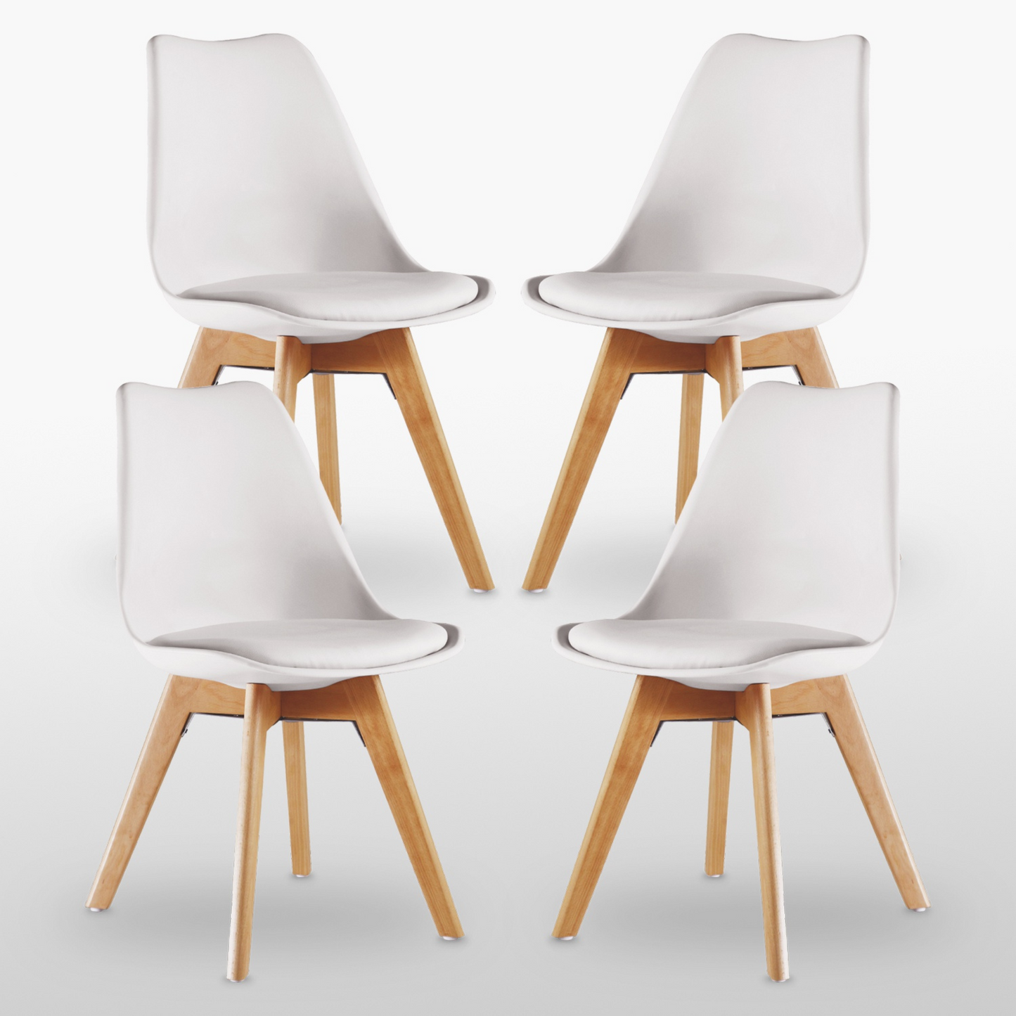 Black Halo Dining Table & Set of 4 Jamie Lorenzo Tulip chairs with Padded Seat PN Home