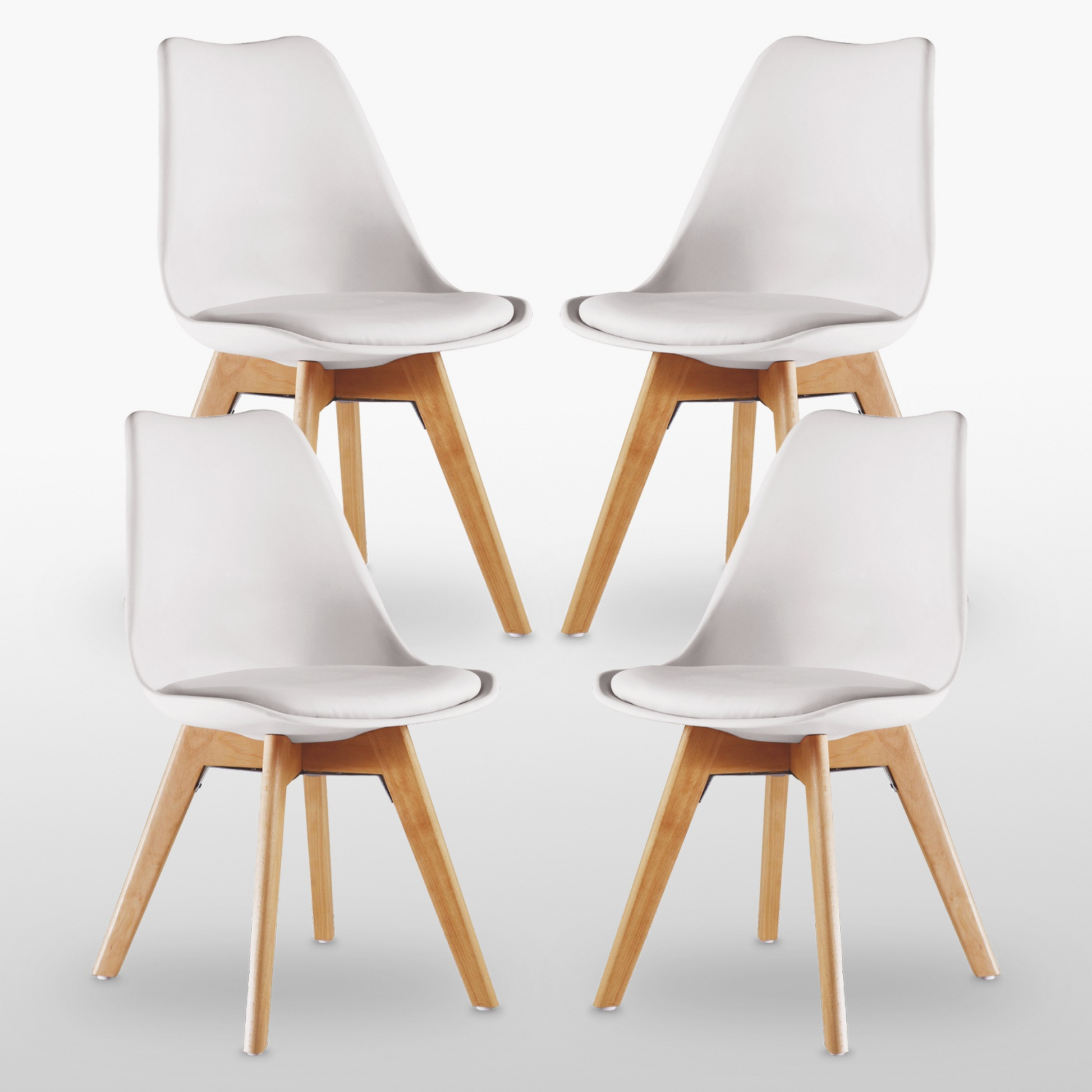 Black Halo Dining Table & Set of 4 Jamie Lorenzo Tulip chairs with Padded Seat PN Home