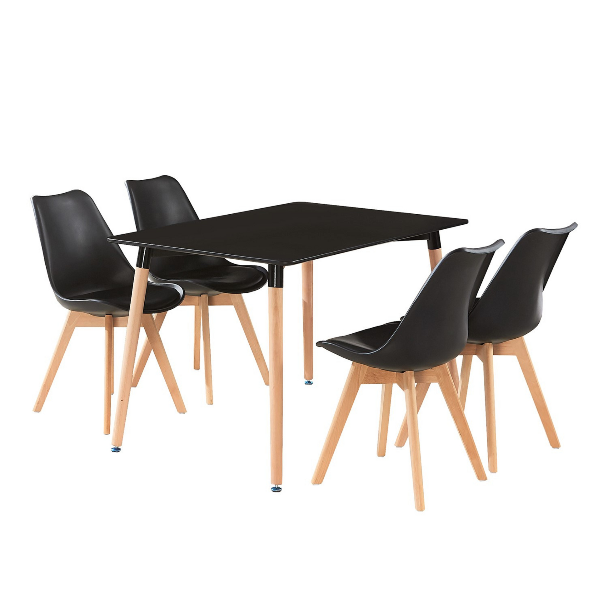 Black Halo Dining Table & Set of 4 Jamie Lorenzo Tulip chairs with Padded Seat PN Home