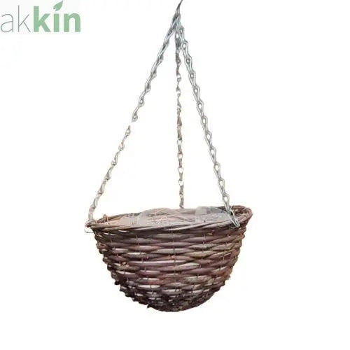 Black Rattan Wicker Hanging Basket 12 Inch AK Kin Garden Supplies