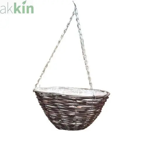 Black Rattan Wicker Hanging Basket 14 Inch AK Kin Garden Supplies