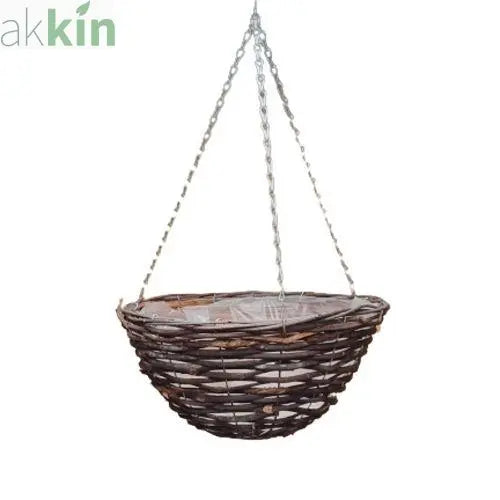 Black Rattan Wicker Hanging Basket 16 Inch AK Kin Garden Supplies