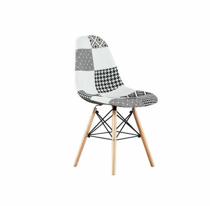 Black/White Patchwork Modern Dining Chair with Wooden Legs & Black Metal Wire Frame PN Home
