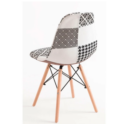Black/White Patchwork Modern Dining Chair with Wooden Legs & Black Metal Wire Frame PN Home