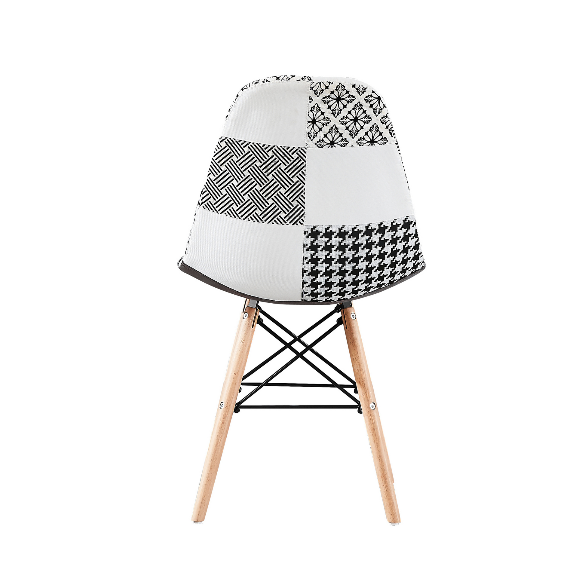 Black/White Patchwork Modern Dining Chair with Wooden Legs & Black Metal Wire Frame PN Home