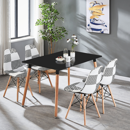 Black/White Patchwork Modern Dining Chair with Wooden Legs & Black Metal Wire Frame PN Home