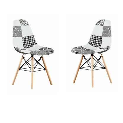 Black/White Patchwork Modern Dining Chair with Wooden Legs & Black Metal Wire Frame PN Home