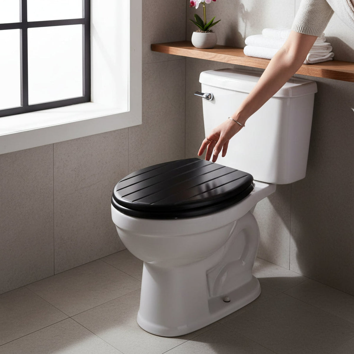 Brooks Black Panel Effect Toilet Seat House, Home & Garden