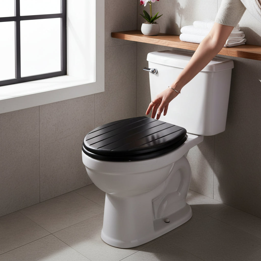 Brooks Black Panel Effect Toilet Seat House, Home & Garden