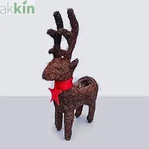 Brushwood Reindeer Planter with Red Ribbon Scarf - AK Kin Garden Supplies