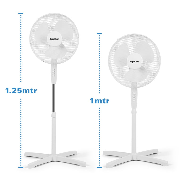 SupaCool Oscillating Stand Fan With Adjustable Height Tilt Quiet Operation And Wide Air Coverage For Home Office