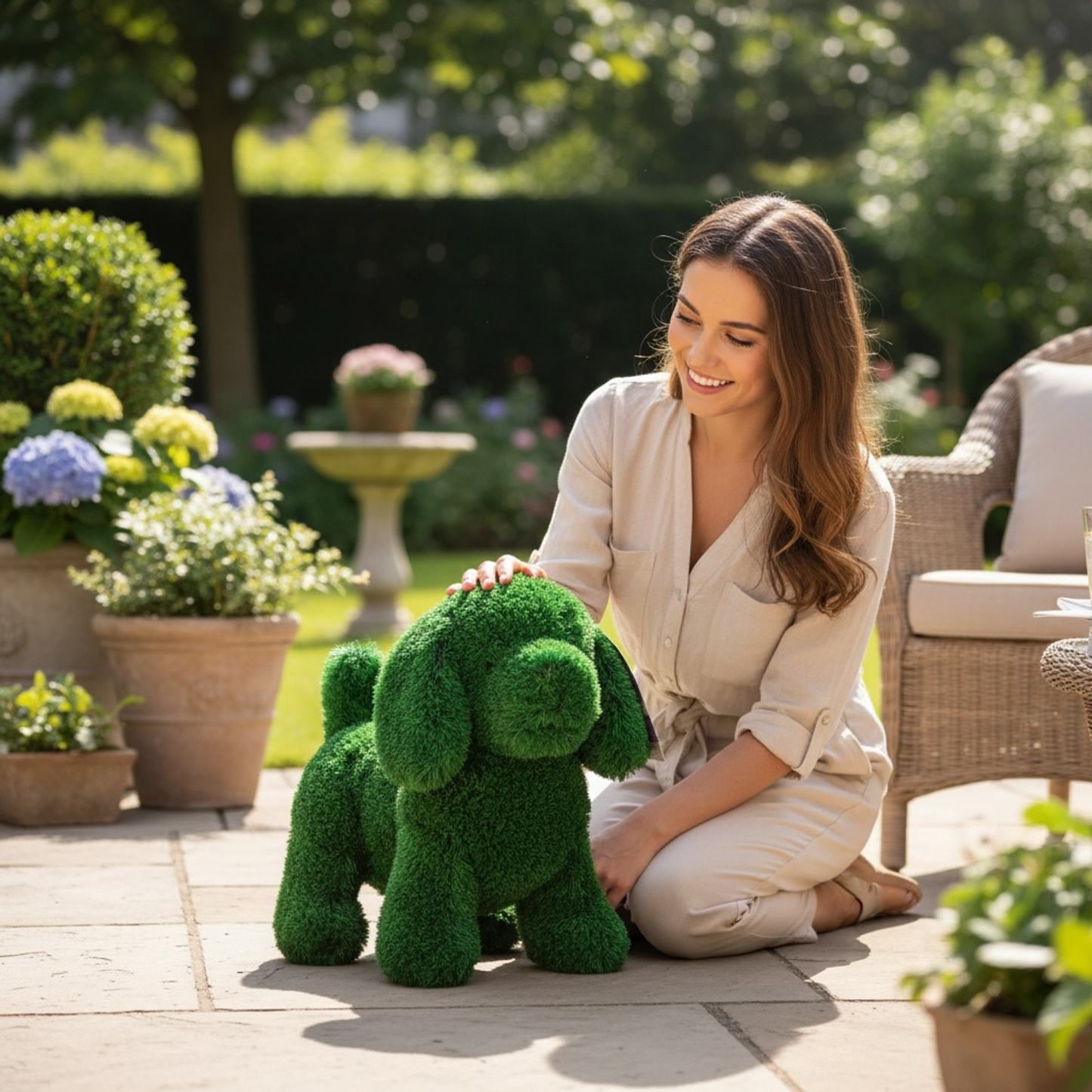 Artificial Grass Puppy Pippa Garden Ornament 25cm UV Stabilised Eco Friendly Recycled Grass Decor For Outdoor Spaces