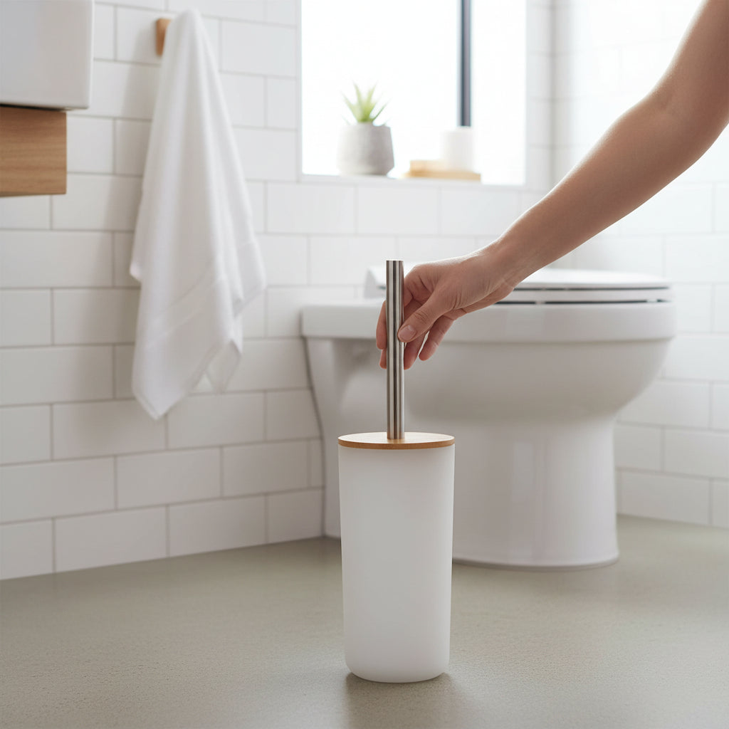 Canyon White Bamboo Toilet Brush & Holder House, Home & Garden
