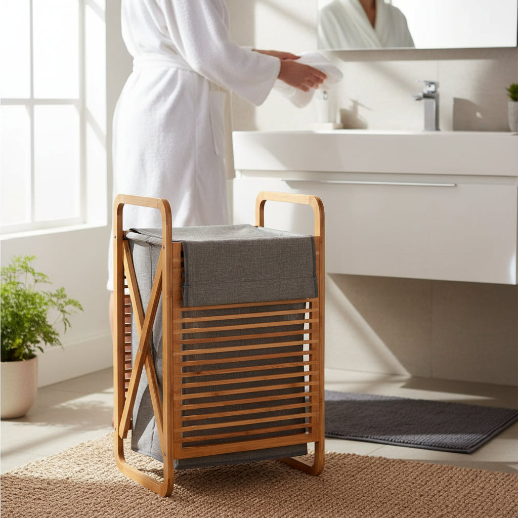 Carrick Bamboo Laundry Hamper – Grey Fabric House, Home & Garden