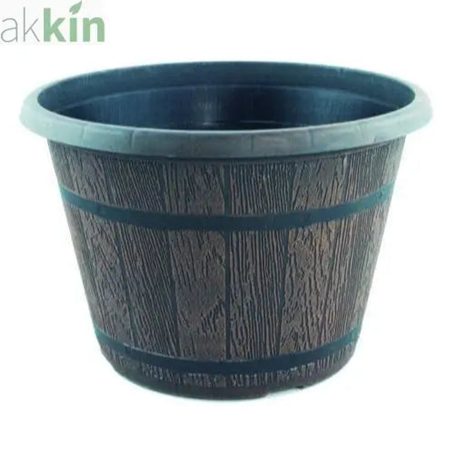Cask Planter with Band 25cm  Chestnut - AK Kin Garden Supplies