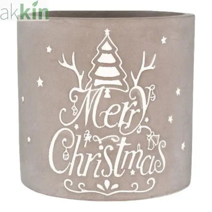 Cement Planter Merry Christmas 13.4cm Grey & White AK Kin Garden Supplies