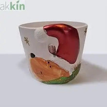 Ceramic festive Christmas reindeer with hat planter pot