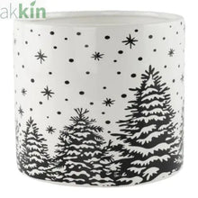 Ceramic planter with monochrome winter snow scene, 13.8cm