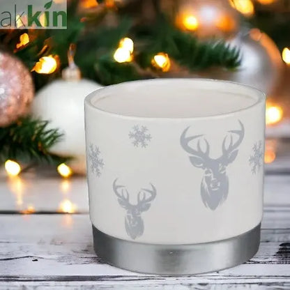 Ceramic Planter With Stag & Silver Base 13cm White AK Kin Garden Supplies