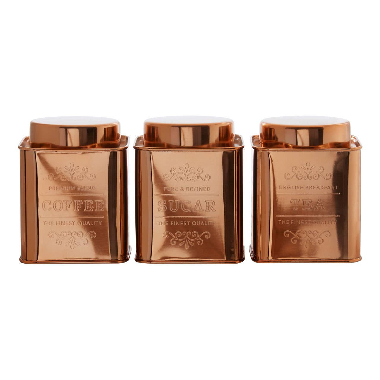 Chai Set of 3 Copper Finish Tea Coffee and Sugar Storage Canisters House, Home & Garden