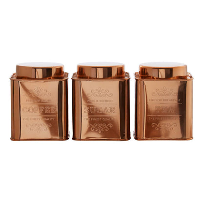 Chai Set of 3 Copper Finish Tea Coffee and Sugar Storage Canisters House, Home & Garden
