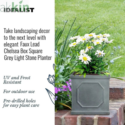 IDEALIST Lite Chelsea Flower Box Square Garden Planter, Faux Lead Light Stone Outdoor Plant Pot W22 H22 L22 cm, 11L One Click Plants