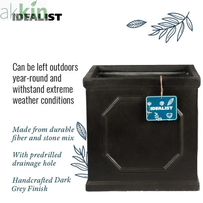 IDEALIST Lite Chelsea Flower Box Square Garden Planter, Faux Lead Light Stone Outdoor Plant Pot W37 H38 L37 cm, 52L One Click Plants