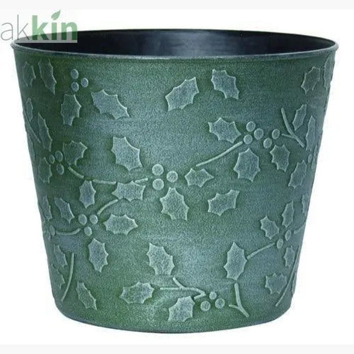 Christmas Planter Cover Holly 18cm Green AK Kin Garden Supplies