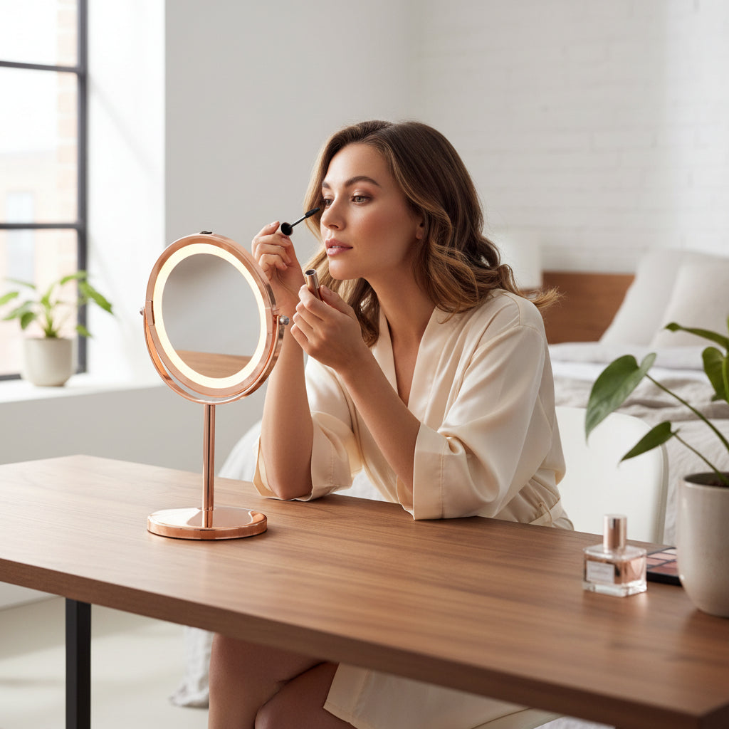 Clara Rose Gold LED Table Mirror House, Home & Garden