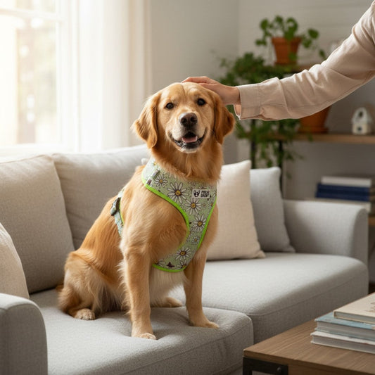 Comfy-Wear Adjustable Dog Harness - Daisy Days - MEDIUM Neck 38-48cm / Chest 46-64cm