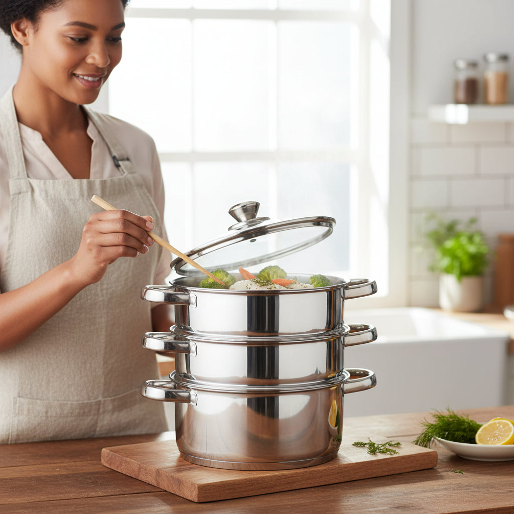 Crosse 3 Tier Stainless Steel Steamer with Glass Lid House, Home & Garden