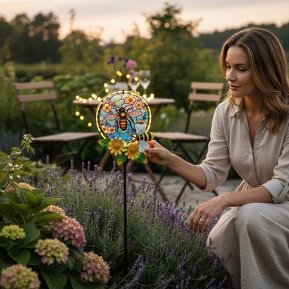 Bee Stain Glass Effect Solar Light on Stake