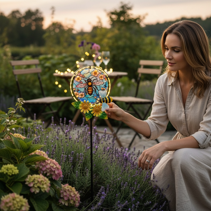Bee Stain Glass Effect Solar Light on Stake