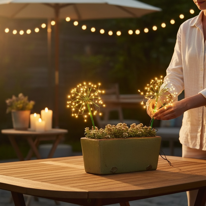 Mini Dandelion Green Solar Light With 64 LEDs Dual Powered For Indoor Outdoor Garden Decor 65cm Tall
