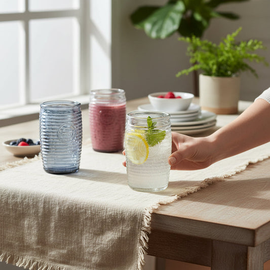 Dayla Set Of Four Grey Ribbed Glass Tumblers House, Home & Garden