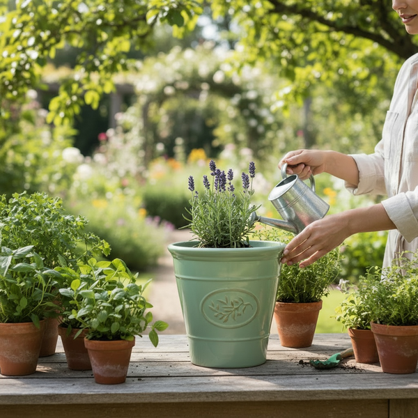 Olive Planter With Saucer 30cm Green AK Kin Garden Supplies