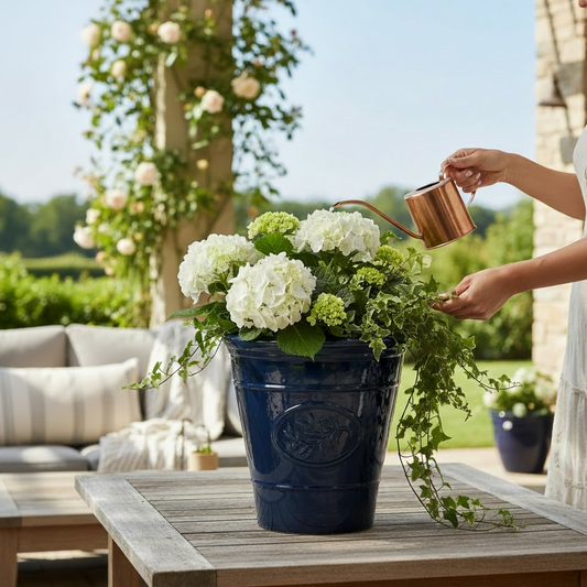 Decorative Olive Plant Pot 40cm Dark Blue Round Plastic Planter for Indoor & Outdoor Use AK Kin Garden Supplies